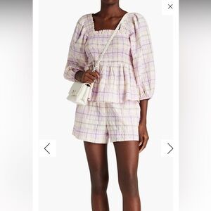 GANNI Checked organic cotton-blend seersucker top and shorts